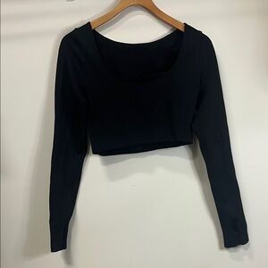 Ribbed Black Long Sleeve Women's Top